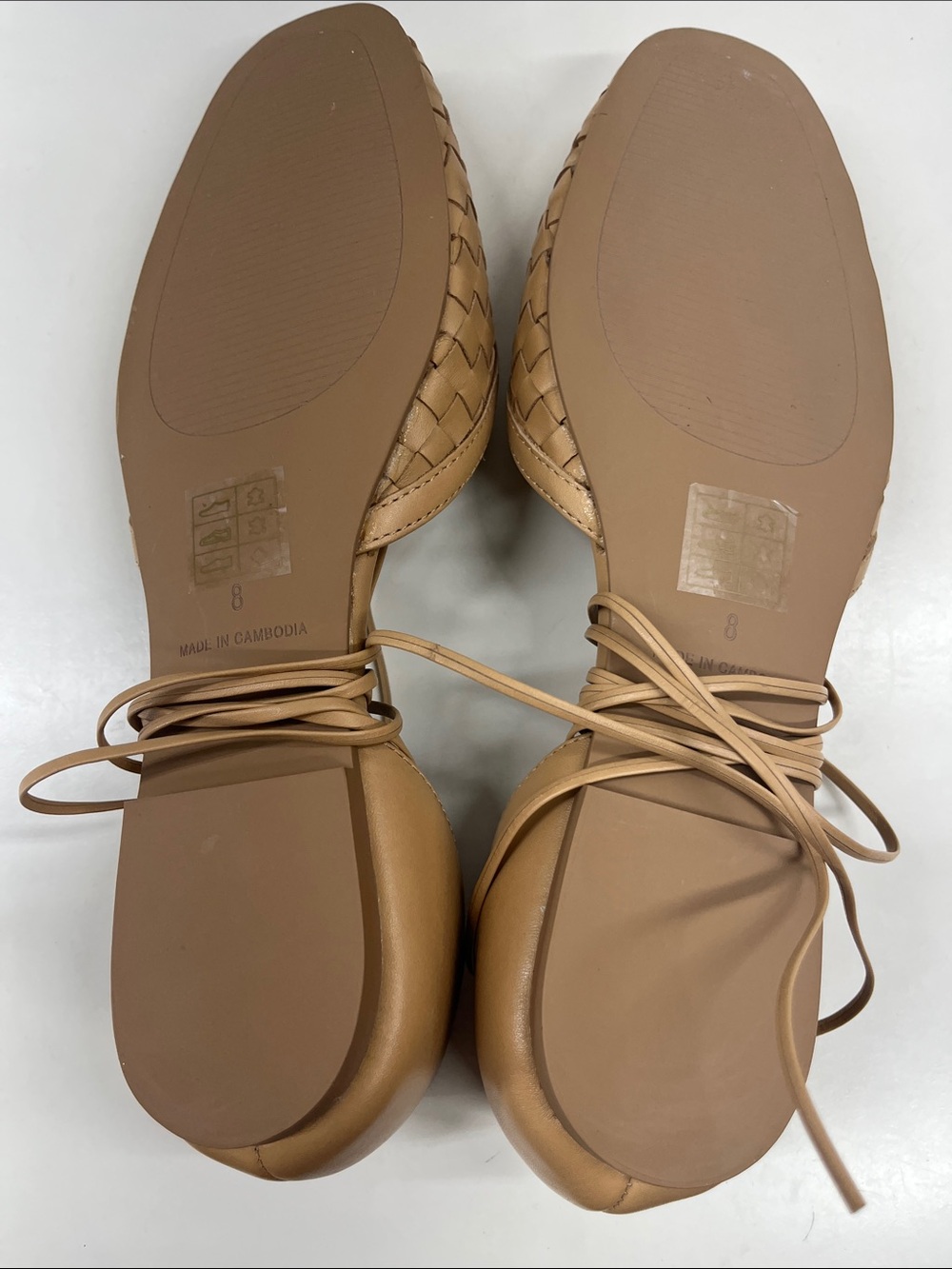 New Madewell The Celina Lace-Up Flat in Woven Leather Tan Size 8 - Picture 6 of 7